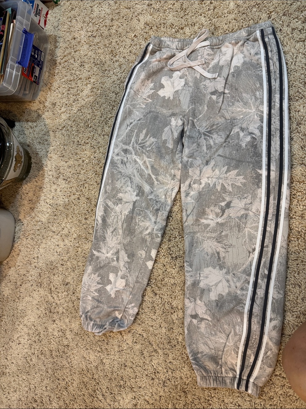 Hollister Grey Leaf-Print Jogger Sweatpants with Side Stripes